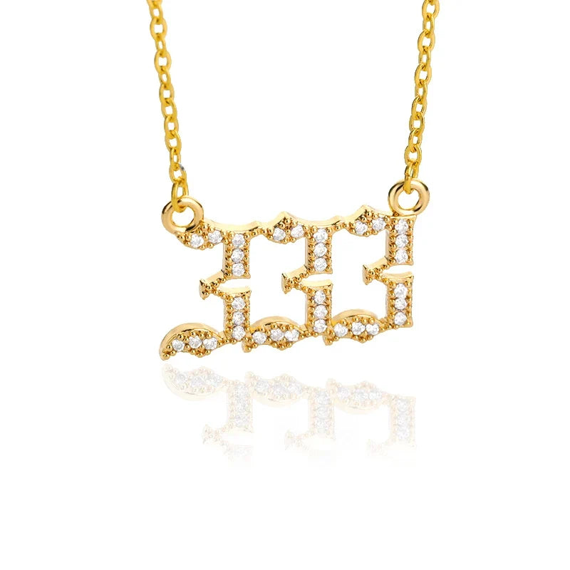 111 222 333 444 555 666 777 888 999 Necklaces For Women Gold Color Stainless Steel Zircon Angel Number Pendant Necklace Jewelry
