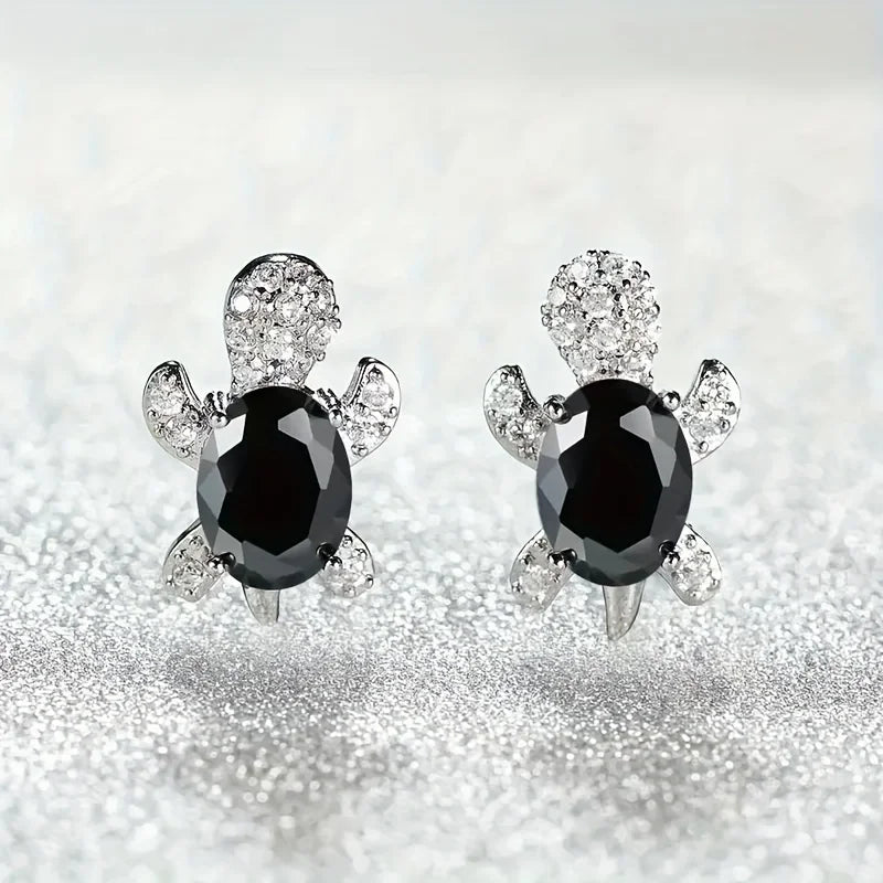 1 pair of S925 silver cute turtle shaped earrings with multiple colors to choose from, jewelry holiday gift for women