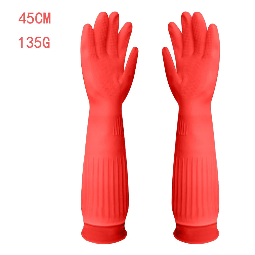 1 Pair Silicone Dishwashing Gloves – Rubber Scrubber Gloves for Household Kitchen Cleaning, Long & Durable