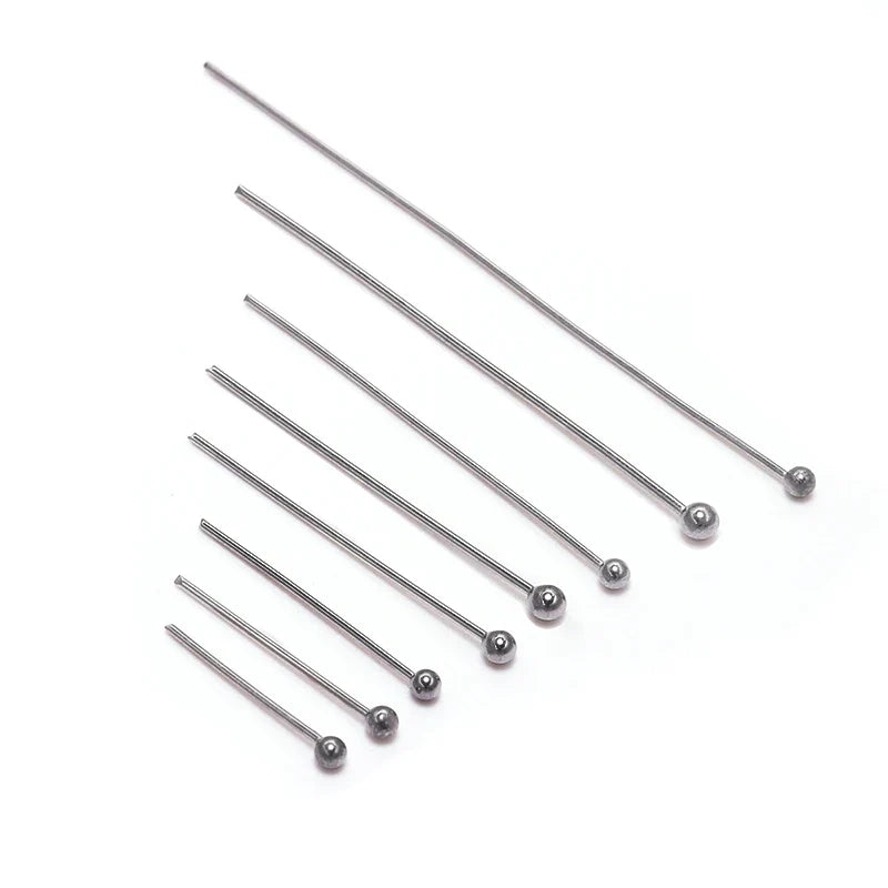 100pcs/Pack Stainless Steel 15-50mm Silver Ball Head Pins For Handmade DIY Jewelry Making Headpin Findings Accessories