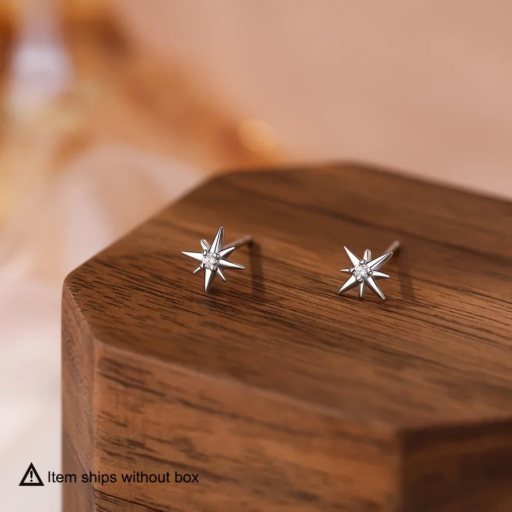 1 pair of elegant 925 sterling silver star earrings, synthetic zirconia, hypoallergenic, women's minimalist style, suitable for