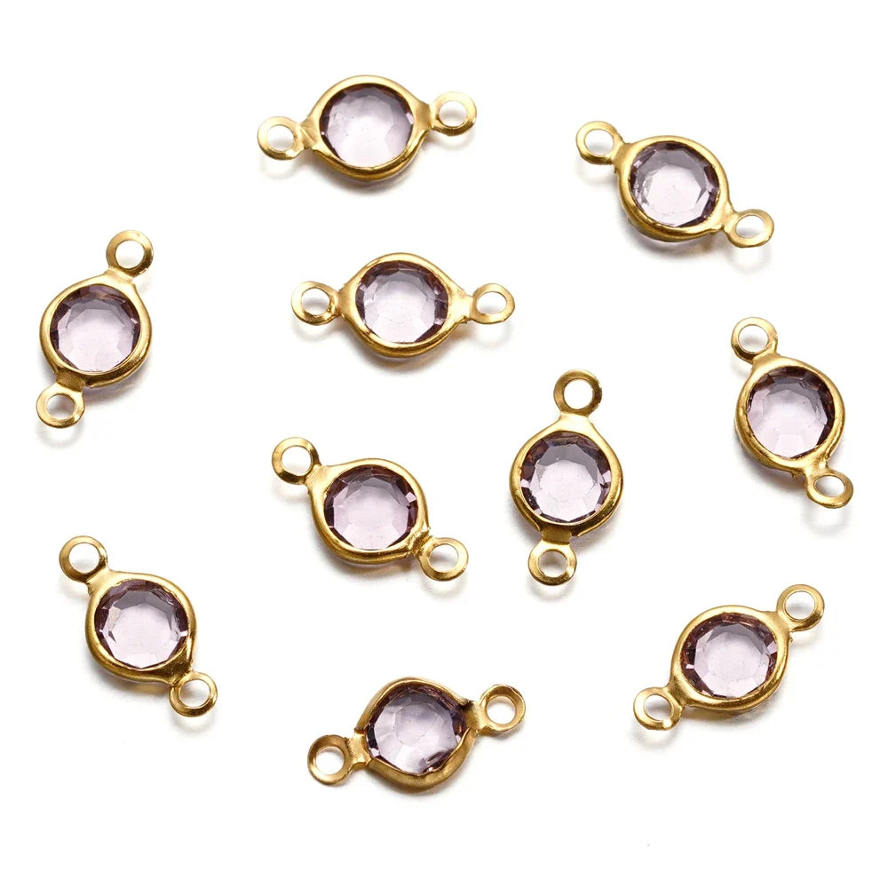 10pcs/lot Stainless Steel Crystal Round Double Ring Pendants for DIY Bracelet Necklace Beads Jewelry Making Accessories
