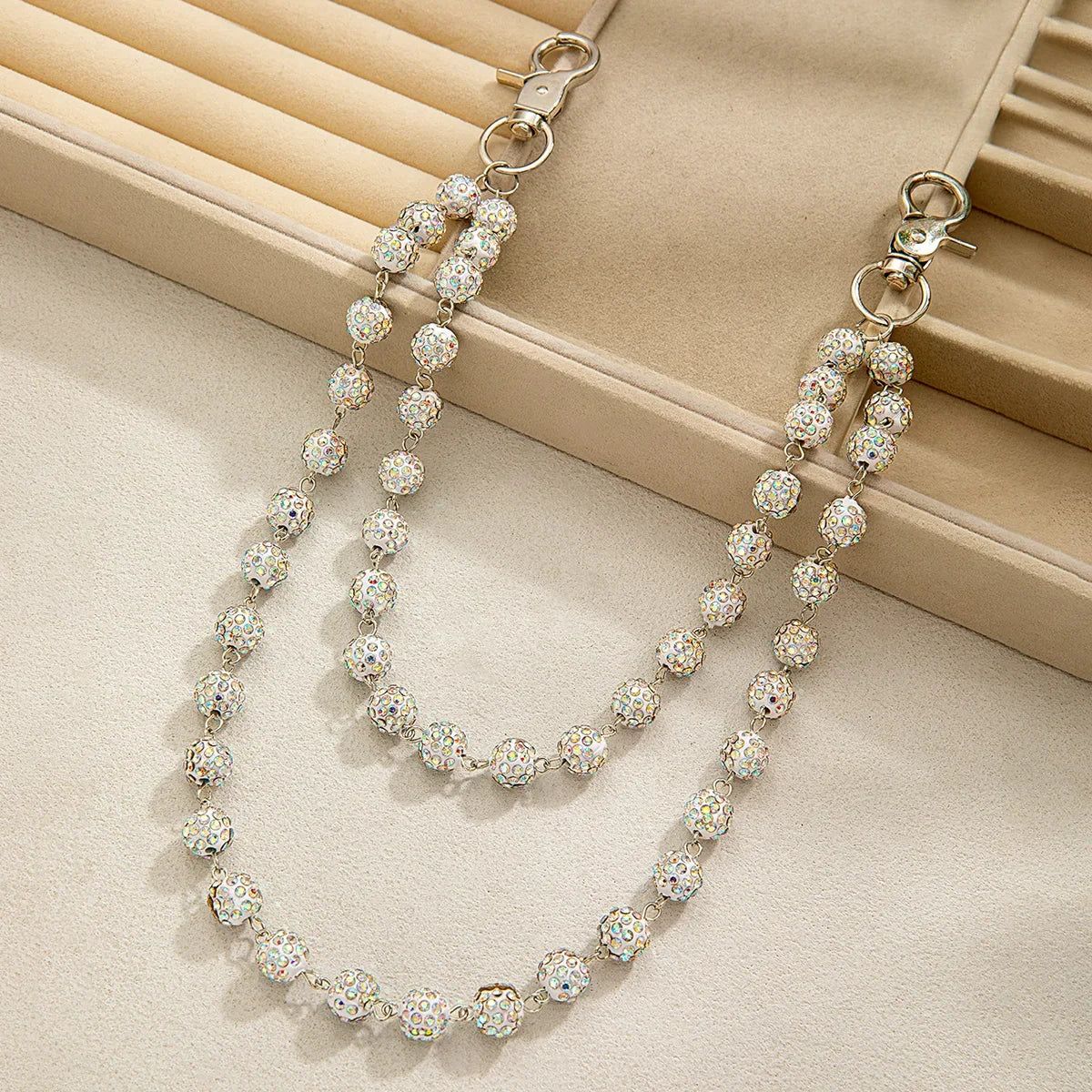 1 Hip Hop Trendy Colorful Zirconia Ball Double Layer Stacked Neutral Style Pants Chain Simple and Versatile Body Chain
