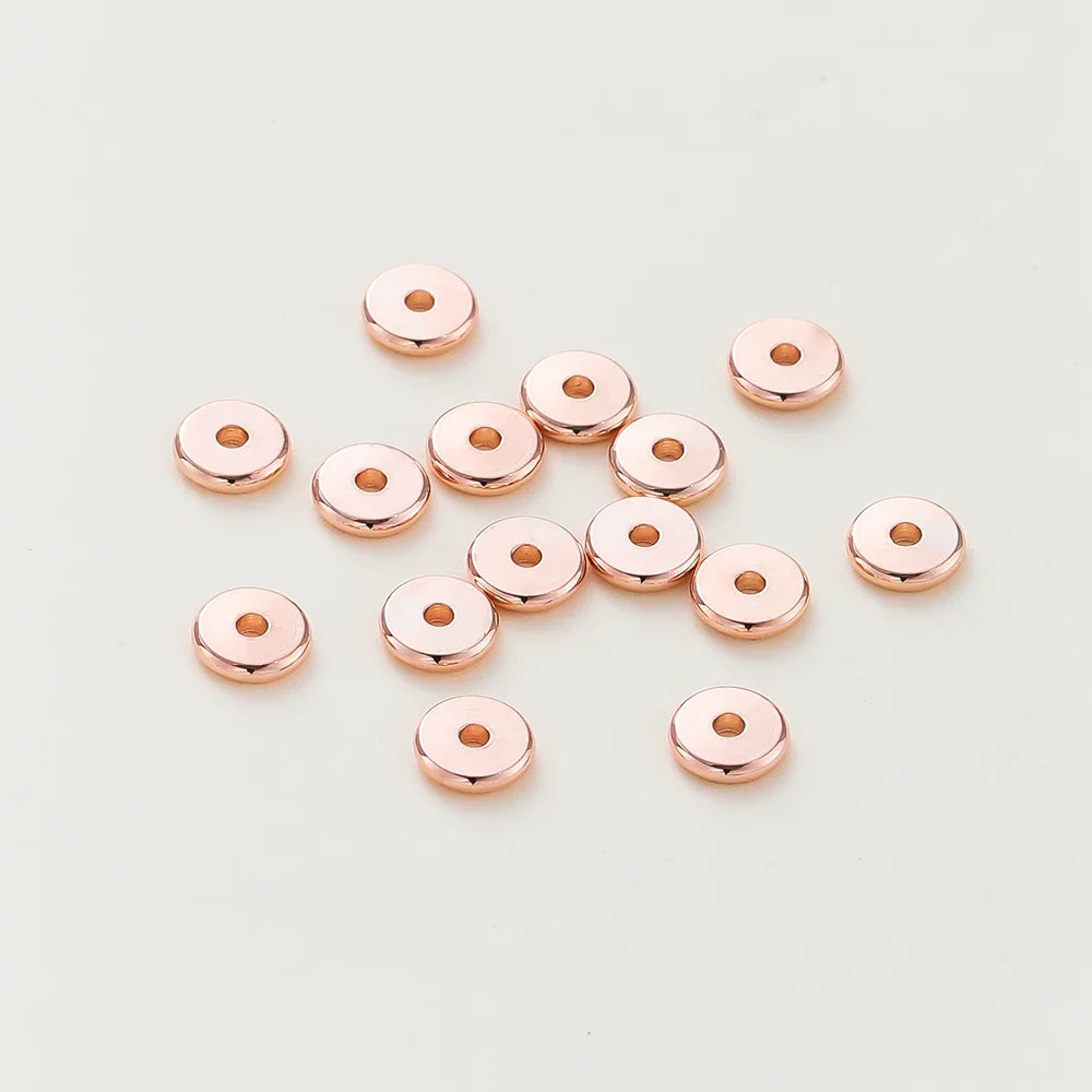 10-50pcs 14K/18K Gold Color Plated Brass 3-12mm Round Spacer Beads Flat Bracelet Beads for DIY Jewelry Findings Accessories