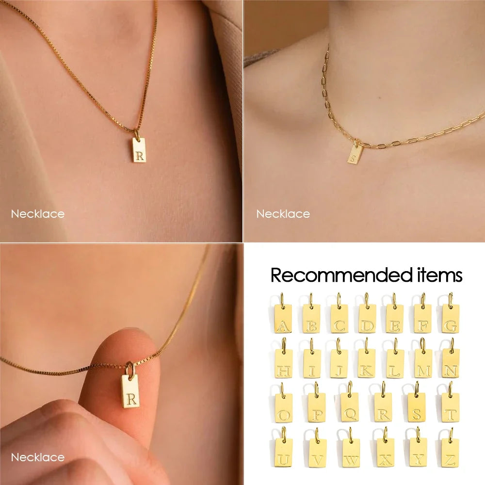 10PCS Alphabet Charm Pendant for Necklaces Stainless Steel Jewelry DIY Engraved Lettering Accessories Women's Fashion Jewelry