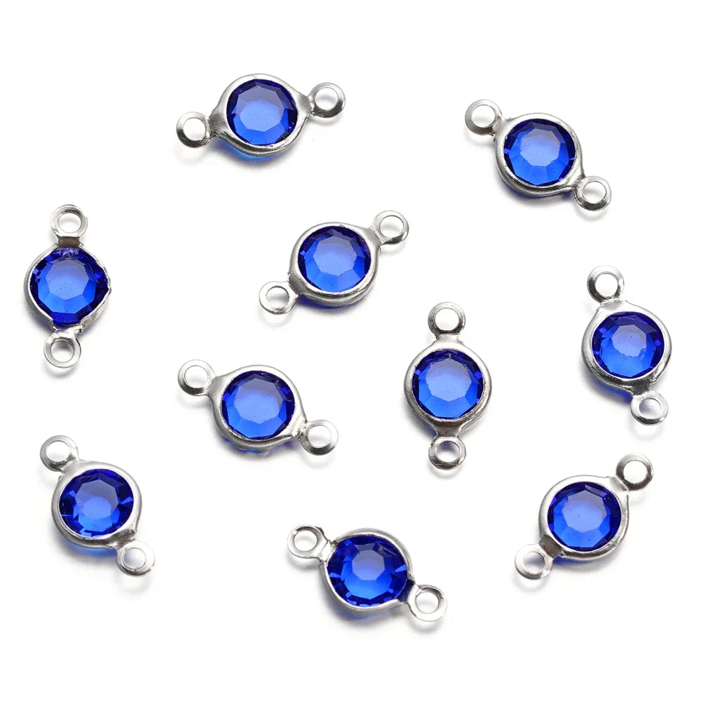 10pcs/lot Stainless Steel Crystal Round Double Ring Pendants for DIY Bracelet Necklace Beads Jewelry Making Accessories