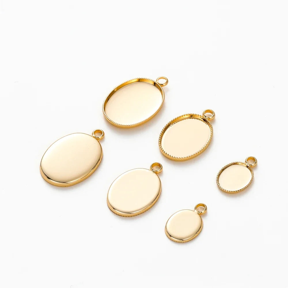10Pcs/Lot 14K 18K Gold Plated Cabochon With Hole Pendant Base Blank Tray Bezel DIY Handmade Pendant Jewelry Making Findings