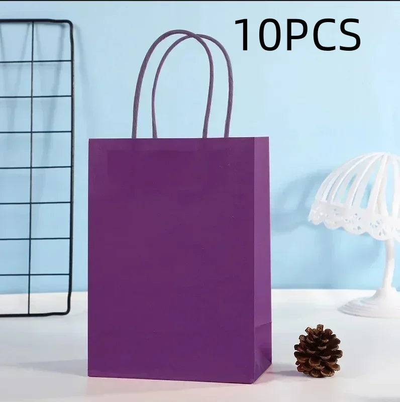 10PCS Colorful Kraft Paper Gift Bags – Handheld Candy & Party Favor Bags for Wedding, Birthday & Party Decorations