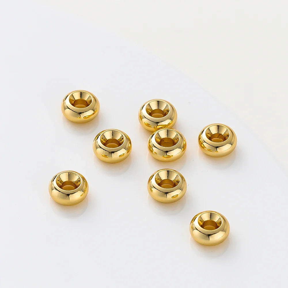 10-30pcs/lot 14K/18K Gold Plated Flat Round Bracelet Spacer Beads Circle Crafts Beads for Necklace Jewelry Accessories Findings