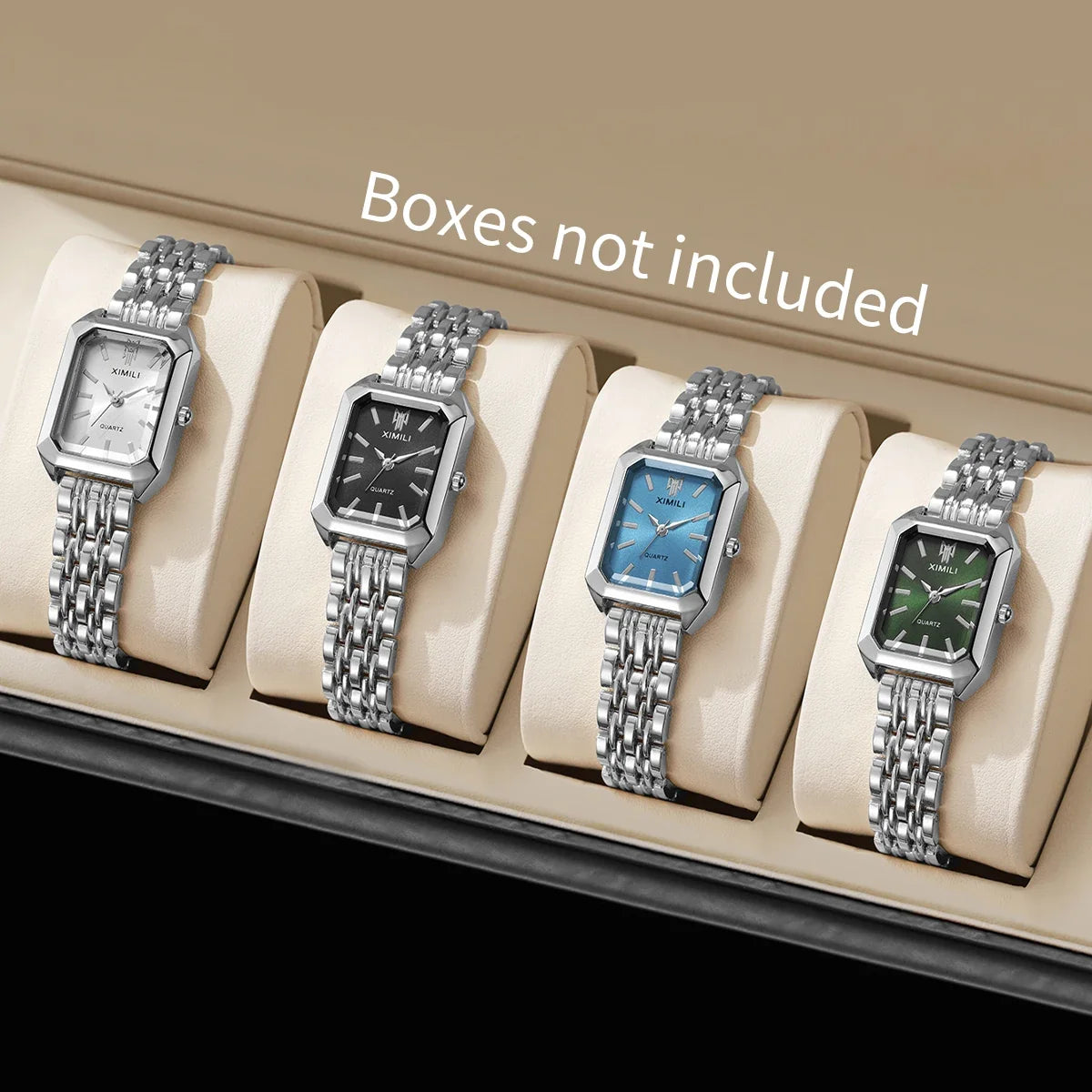 1/2/4PCS  Elegant Rectangle Woman Quartz Watch Luxury Stainless Steel Band Ladies Wristwatches Reloj Mujer（Without Box）