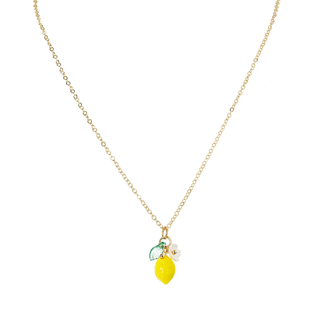 1 exquisite and cute resin lemon flower pendant necklace, simple and versatile, fruit collarbone chain, neck chain