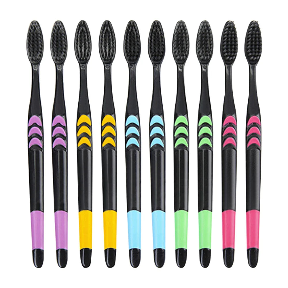 10-Pack Ultra-Soft Bamboo Charcoal Toothbrushes – Deep Cleaning Black Bristle Oral Care Set | Eco-Friendly, Gentle Gum Protection & Whitening Brush