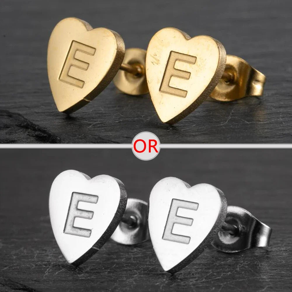 100% Stainless Steel A-Z Initial Earrings for Women Girls Personalize Letter Name Heart Stud Earring Family Jewelry Best Gifts