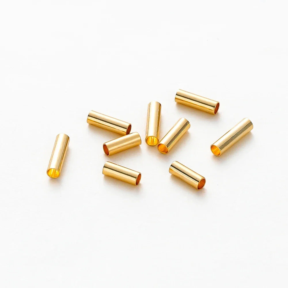 100pcs14K 18K Gold Plated Brass Noodle Tube Cylinder Straight Beads 5 6 7mm Spacer Loose Beads For DIY Bracelet Jewelry Making