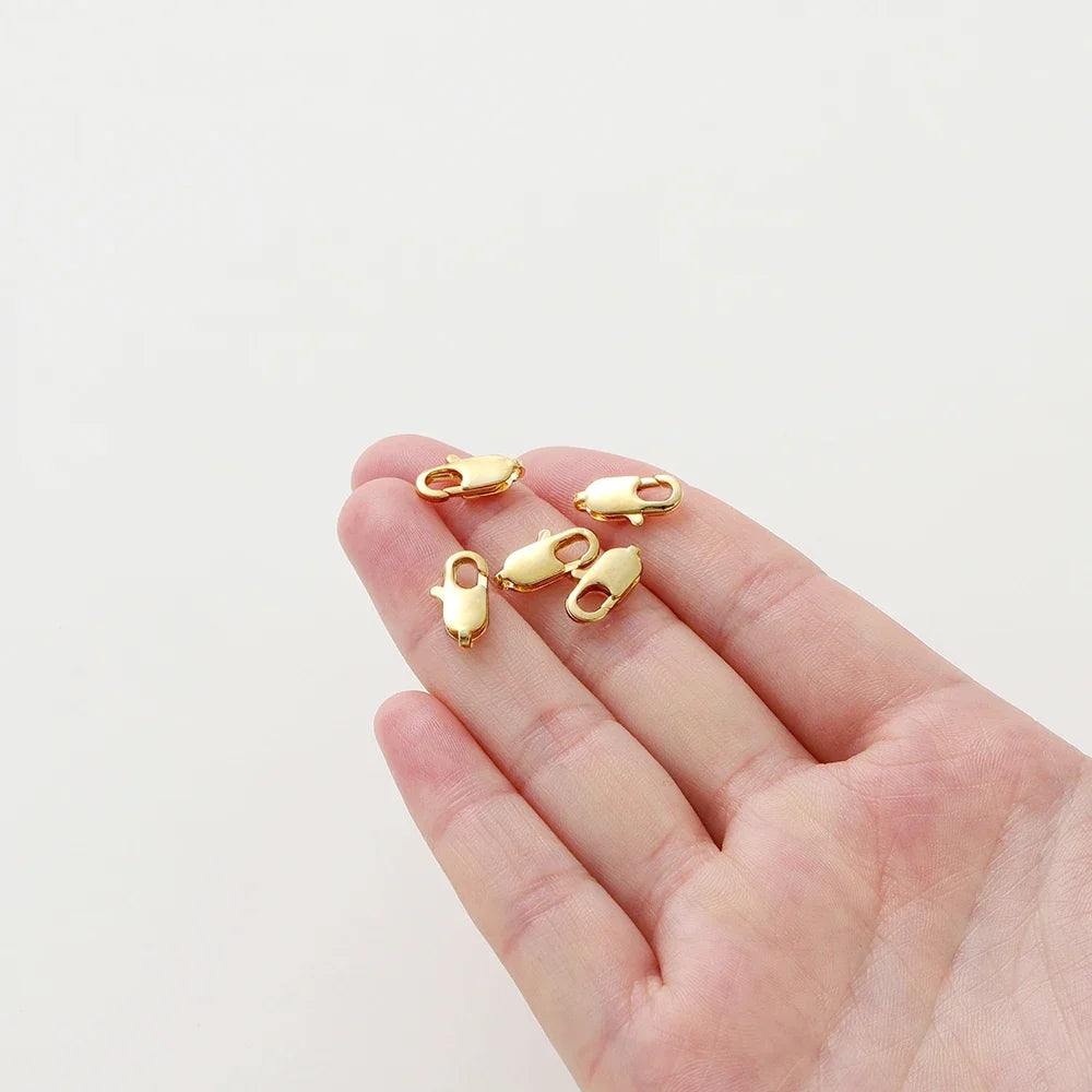 10pcs/lot 14K 18K Gold Plated Lobster Clasps Jump Rings End Chain Connector Hooks For DIY Necklace Bracelet Making Components