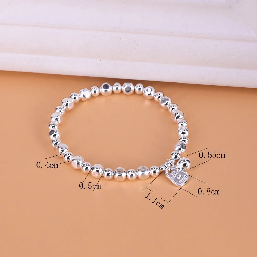 925 Sterling Silver Matte Finish Geometry Bracelet For Women Letter Bead Frosting Peace Jewelry Gifts