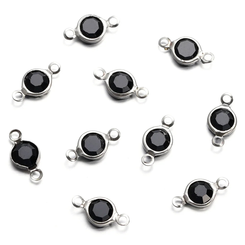 10pcs/lot Stainless Steel Crystal Round Double Ring Pendants for DIY Bracelet Necklace Beads Jewelry Making Accessories
