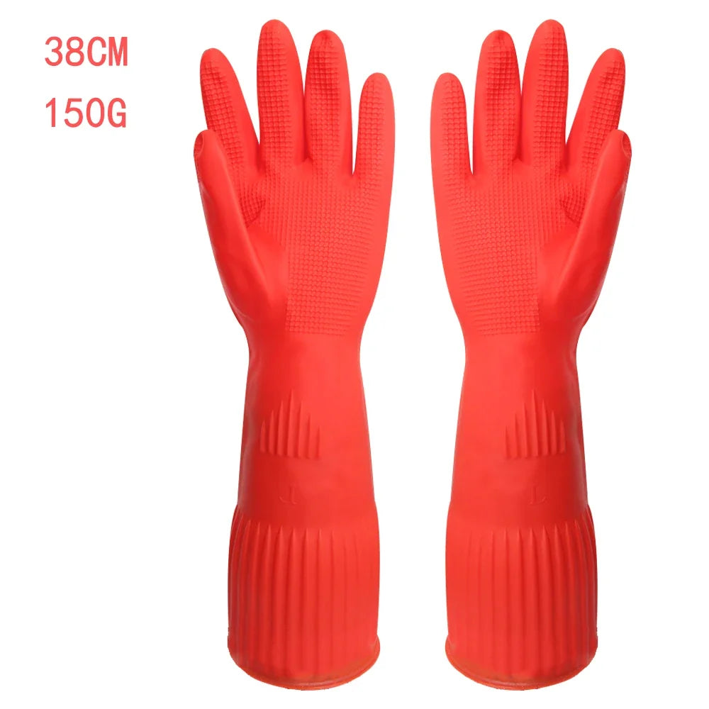 1 Pair Silicone Dishwashing Gloves – Rubber Scrubber Gloves for Household Kitchen Cleaning, Long & Durable