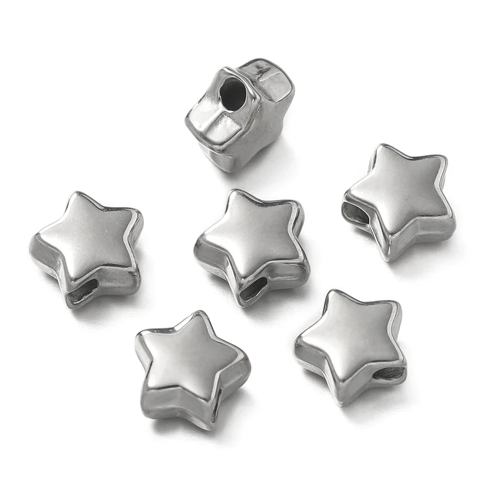 10Pcs/Pack Stainless Steel Various Shape Gold Steel Color Texture Spacer Beads for DIY Bracelet Jewelry Making Accessories