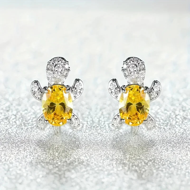 1 pair of S925 silver cute turtle shaped earrings with multiple colors to choose from, jewelry holiday gift for women