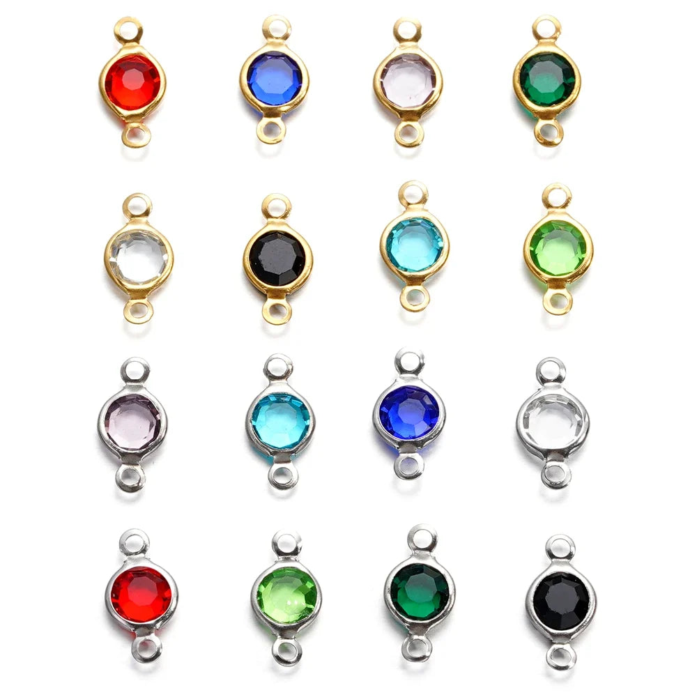 10pcs/lot Stainless Steel Crystal Round Double Ring Pendants for DIY Bracelet Necklace Beads Jewelry Making Accessories