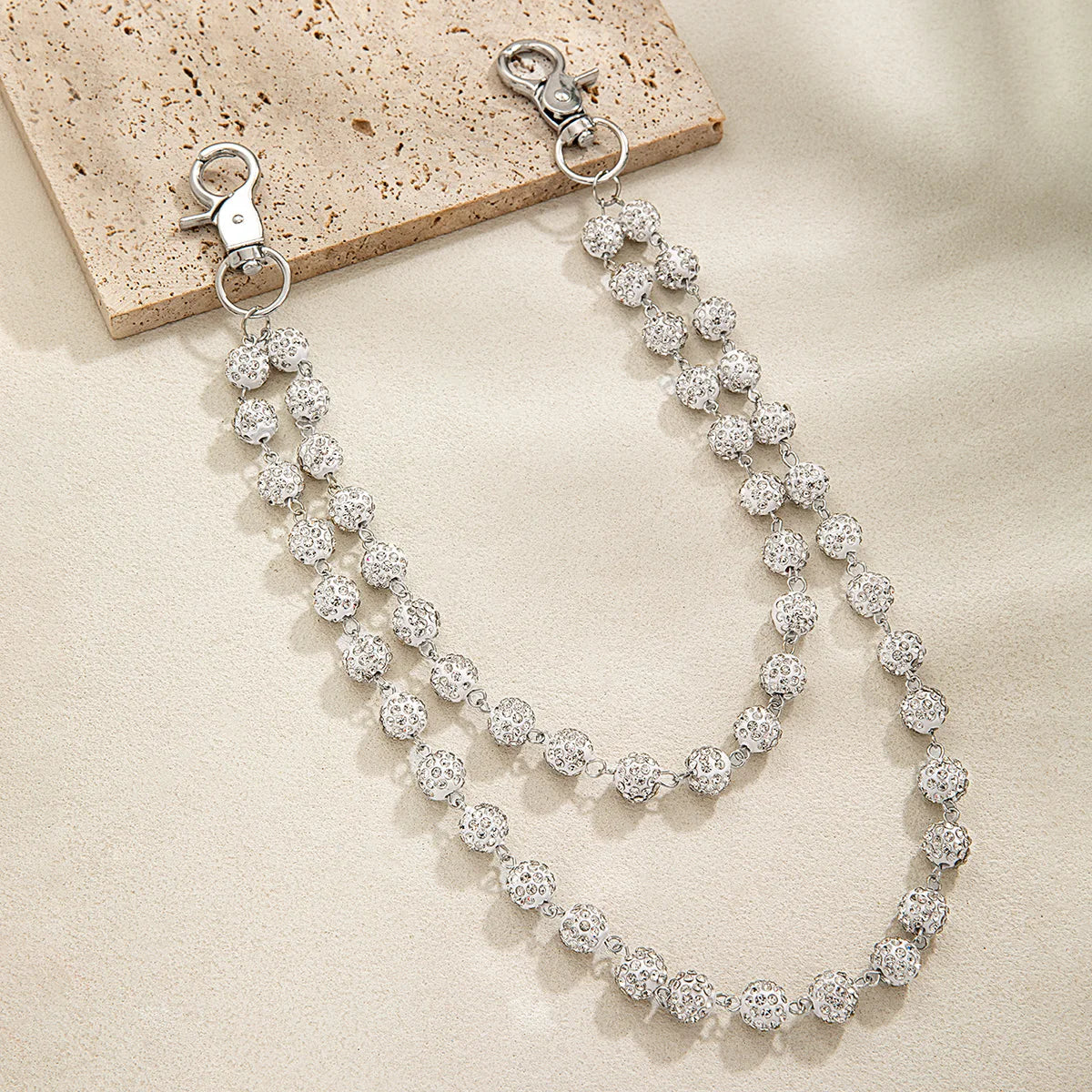 1 Hip Hop Trendy Colorful Zirconia Ball Double Layer Stacked Neutral Style Pants Chain Simple and Versatile Body Chain