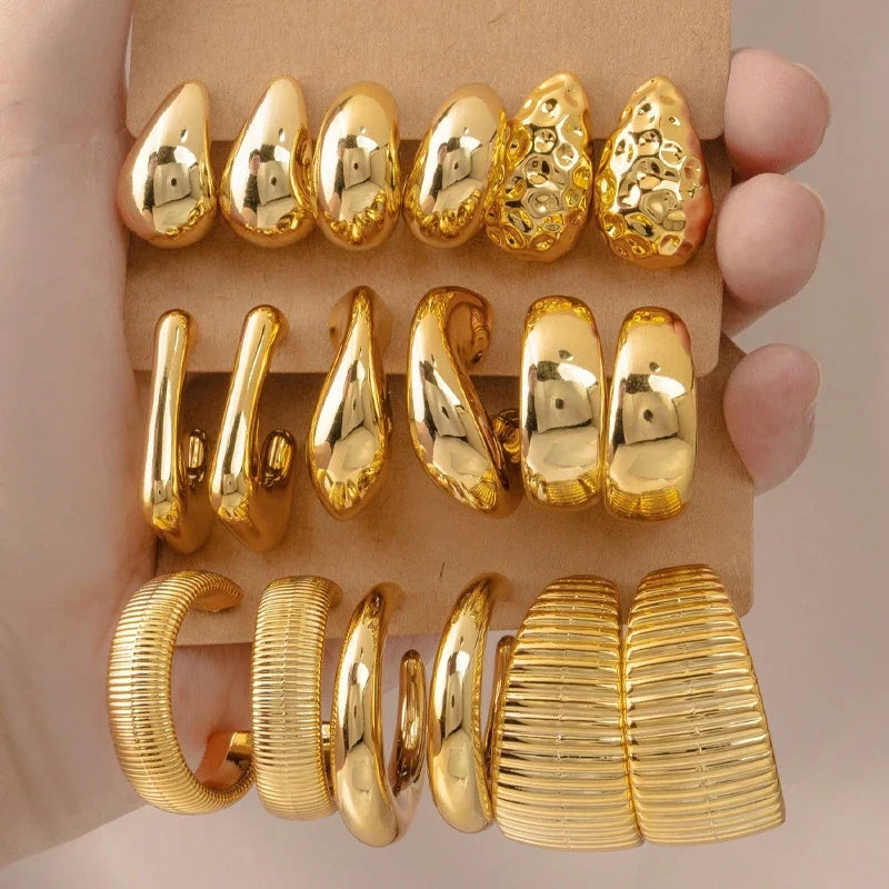 18 Pcs/Set Fashion Water Drop Earring For Women Vintage Exaggerated Geometric Twist Hoop Earrings Personalized Jewelry Gifts New