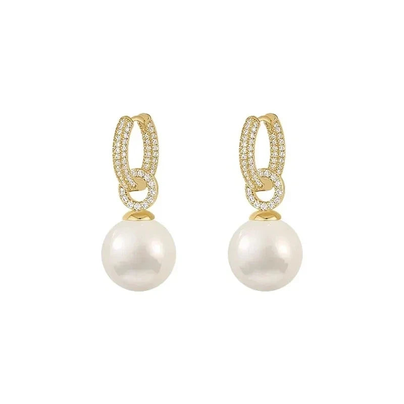sliver-plated Pearl Zircon Earring for Women Girl Party Gift Circular Temperament Banquet Jewelry