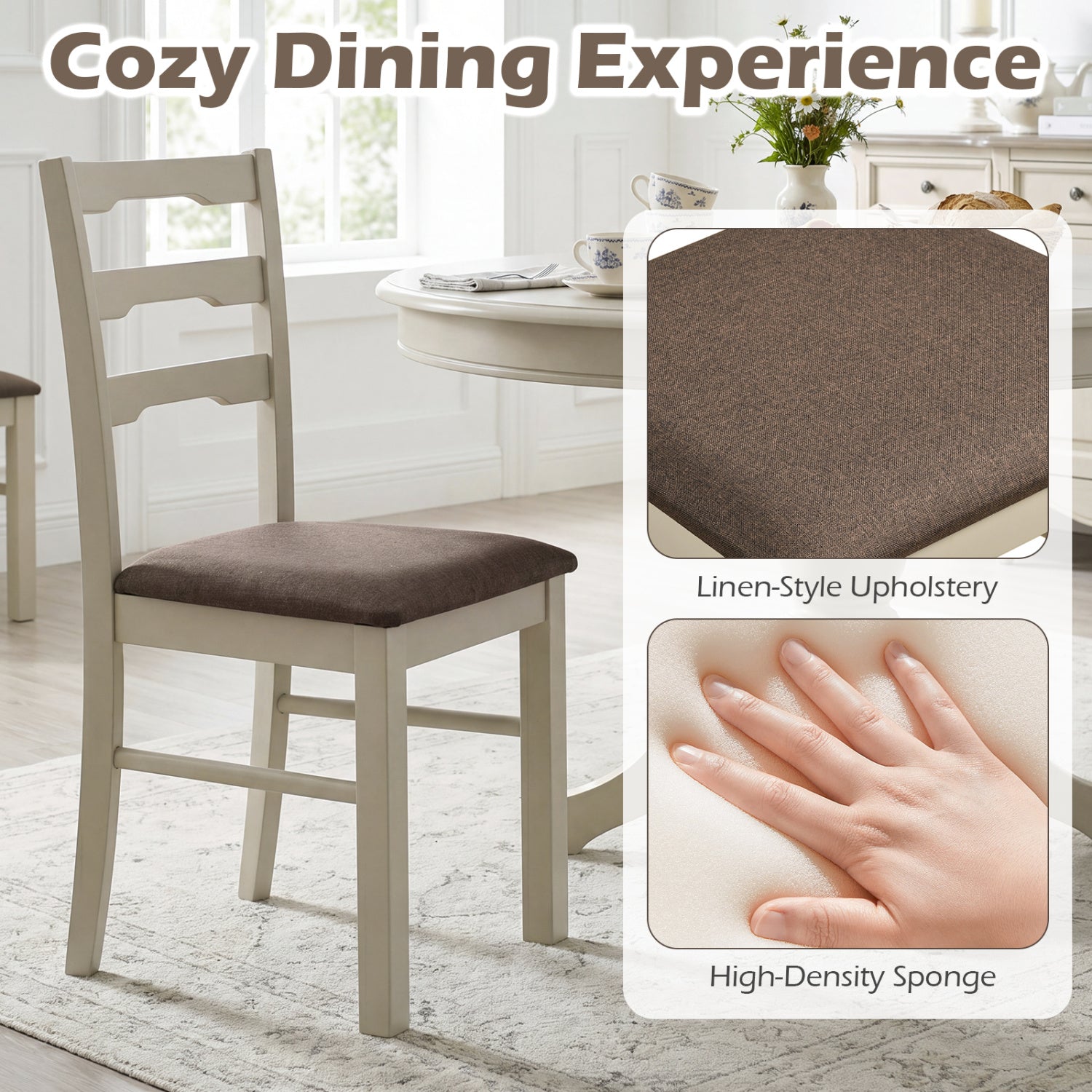 Upholstered Dining Chairs Set of 2 with Wood Frame