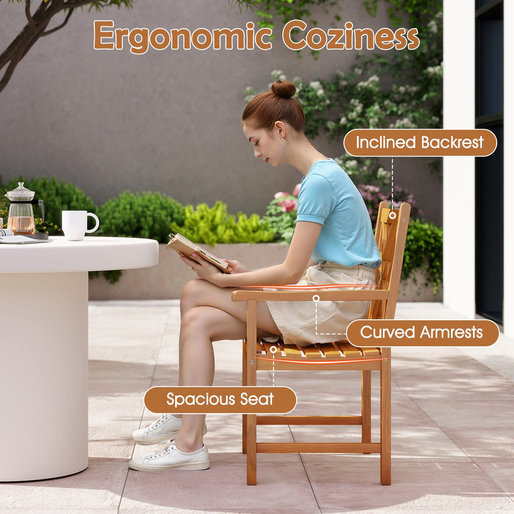 Set of 2 Outdoor Dining Chairs Acacia Wood with Cross-Pattern Backrest