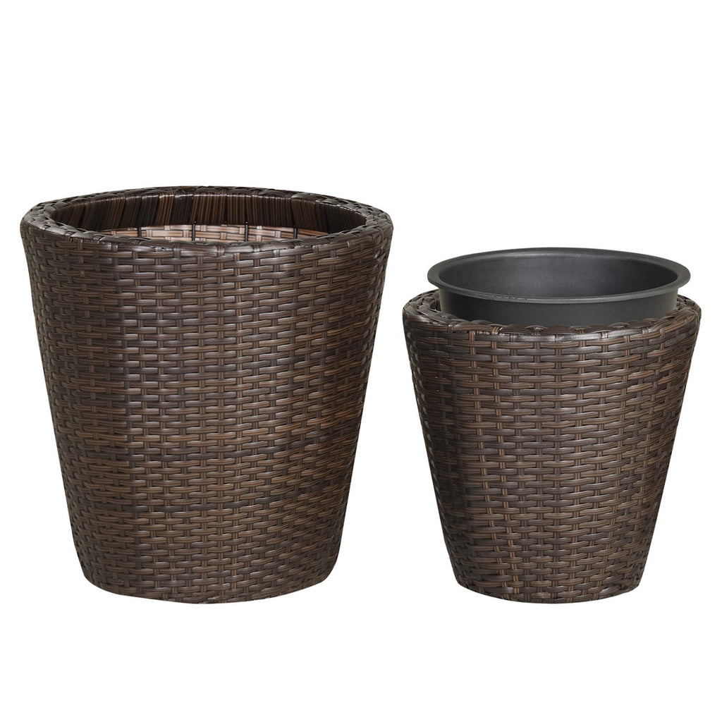 Rattan Planters Set of 2 with Drainage Holes and Saucers
