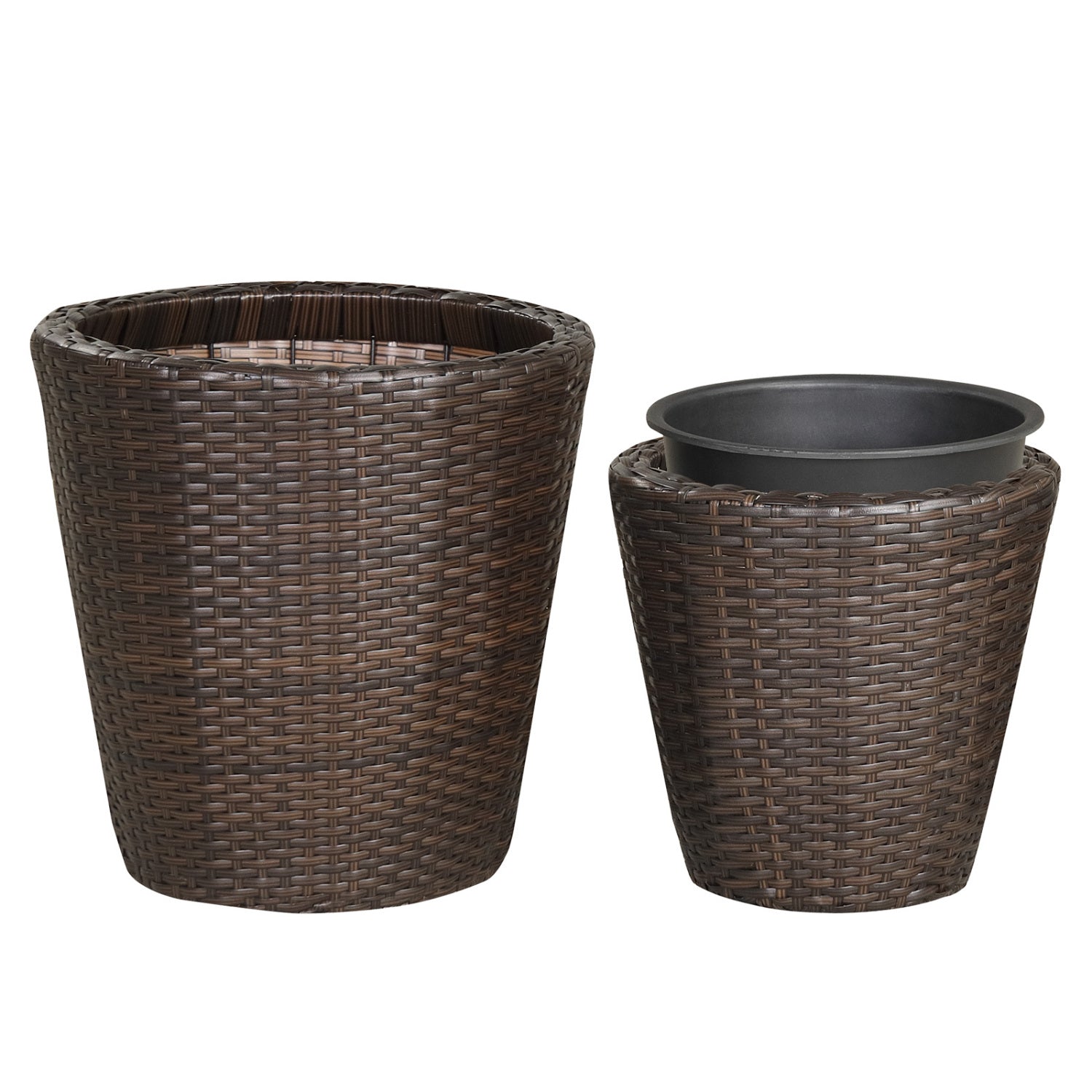 Rattan Planters Set of 2 with Drainage Holes and Saucers