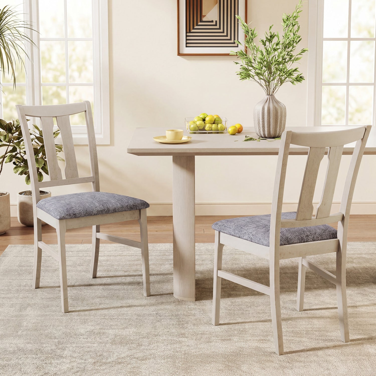 Set of 2 Wooden Upholstered Dining Chairs with High Curved Back