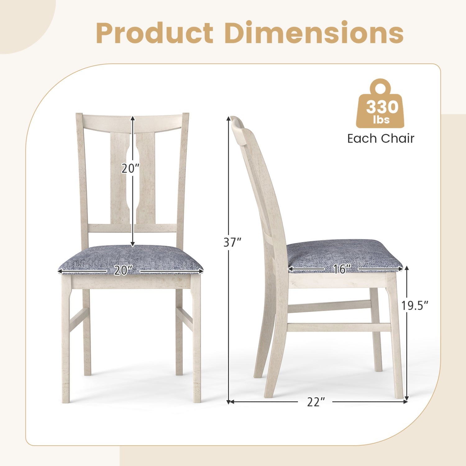 Set of 2 Wooden Upholstered Dining Chairs with High Curved Back