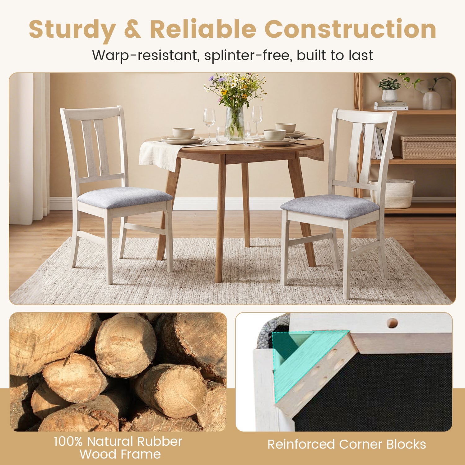 Set of 2 Wooden Upholstered Dining Chairs with High Curved Back