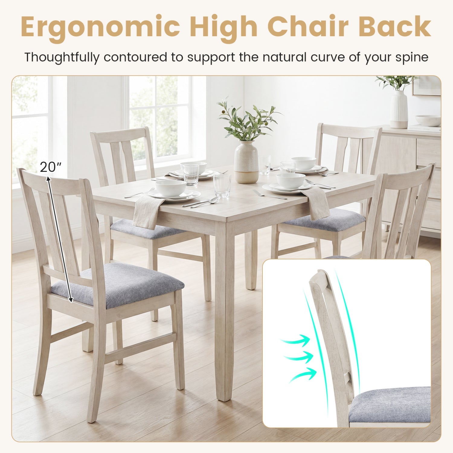 Set of 2 Wooden Upholstered Dining Chairs with High Curved Back