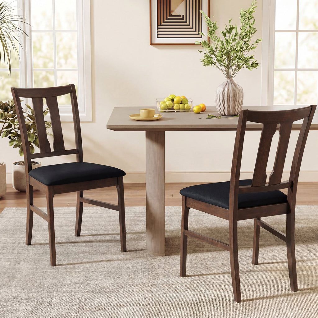 Set of 2 Wooden Upholstered Dining Chairs with High Curved Back