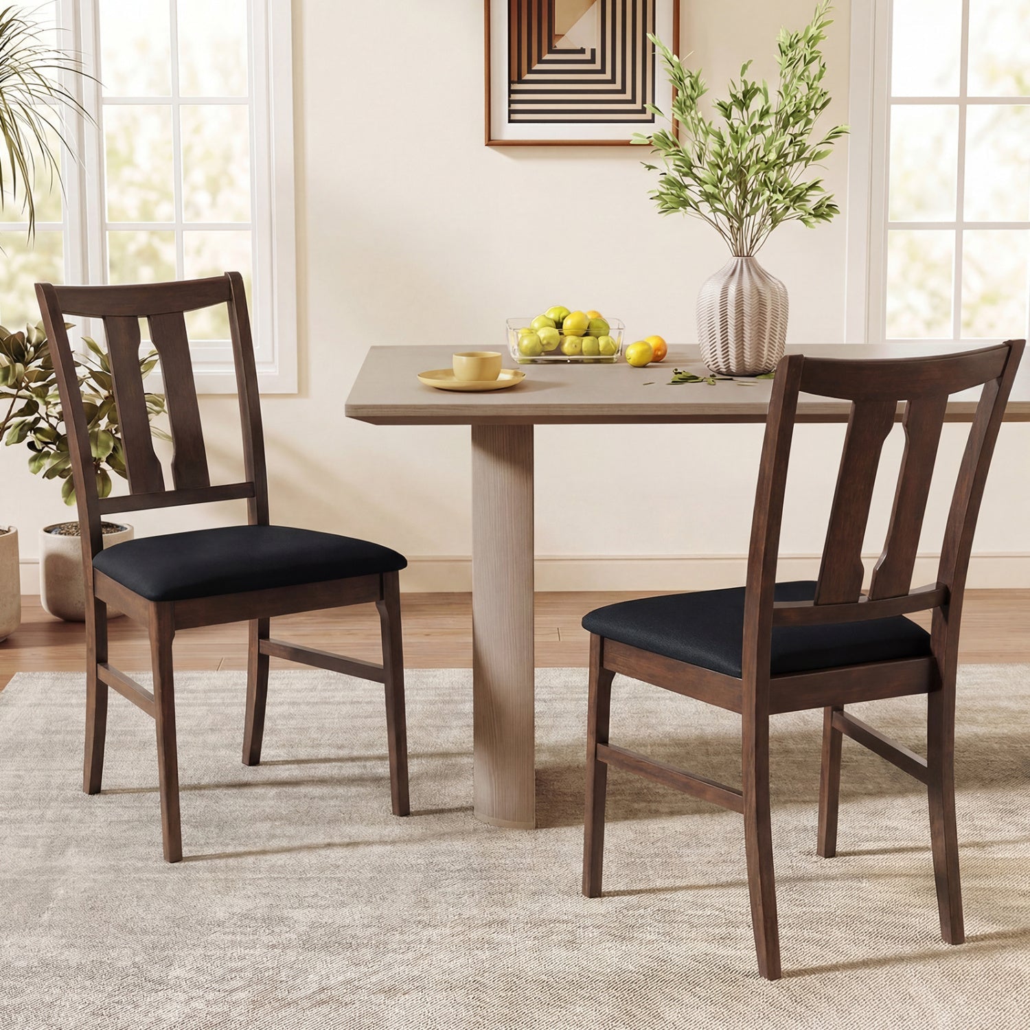 Set of 2 Wooden Upholstered Dining Chairs with High Curved Back