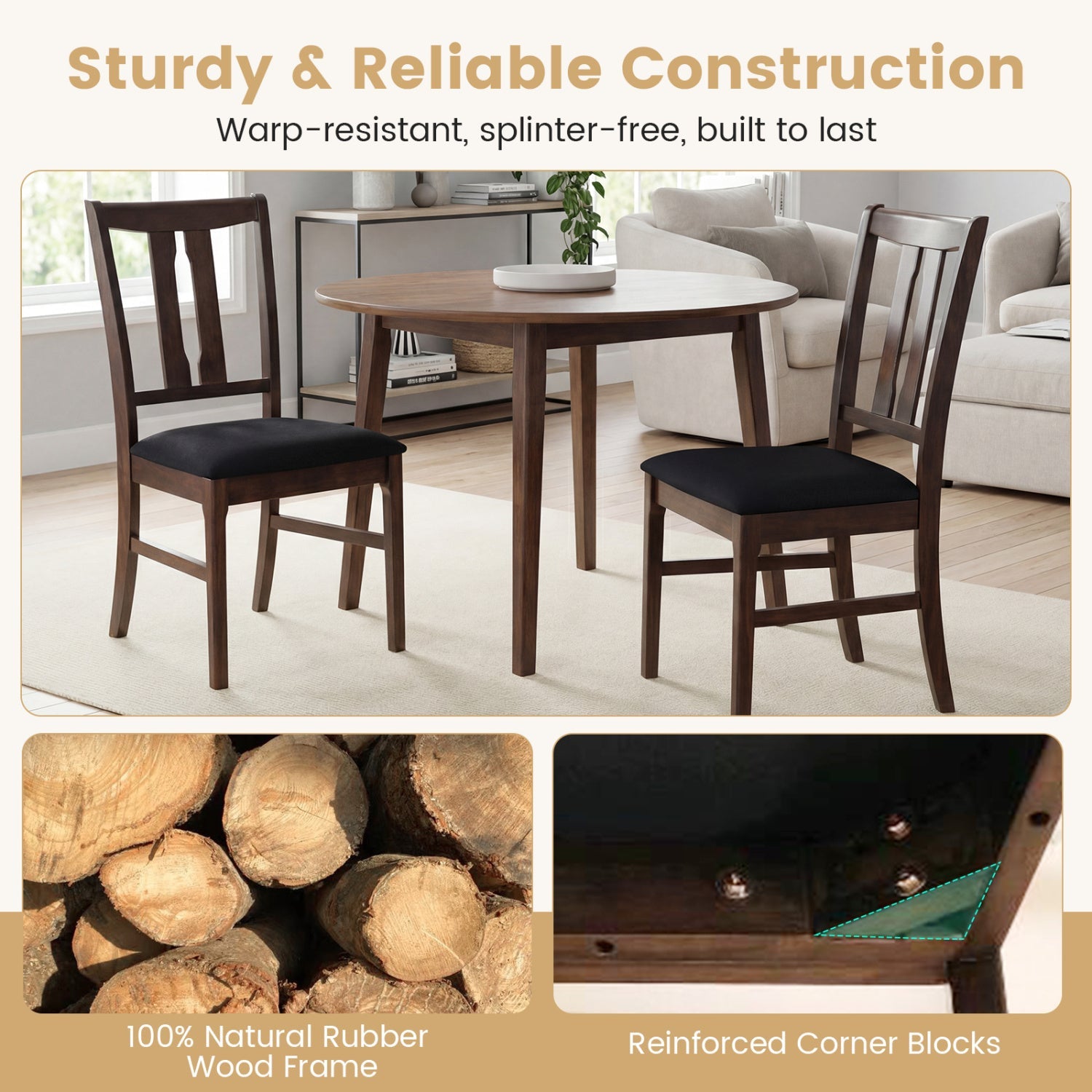 Set of 2 Wooden Upholstered Dining Chairs with High Curved Back