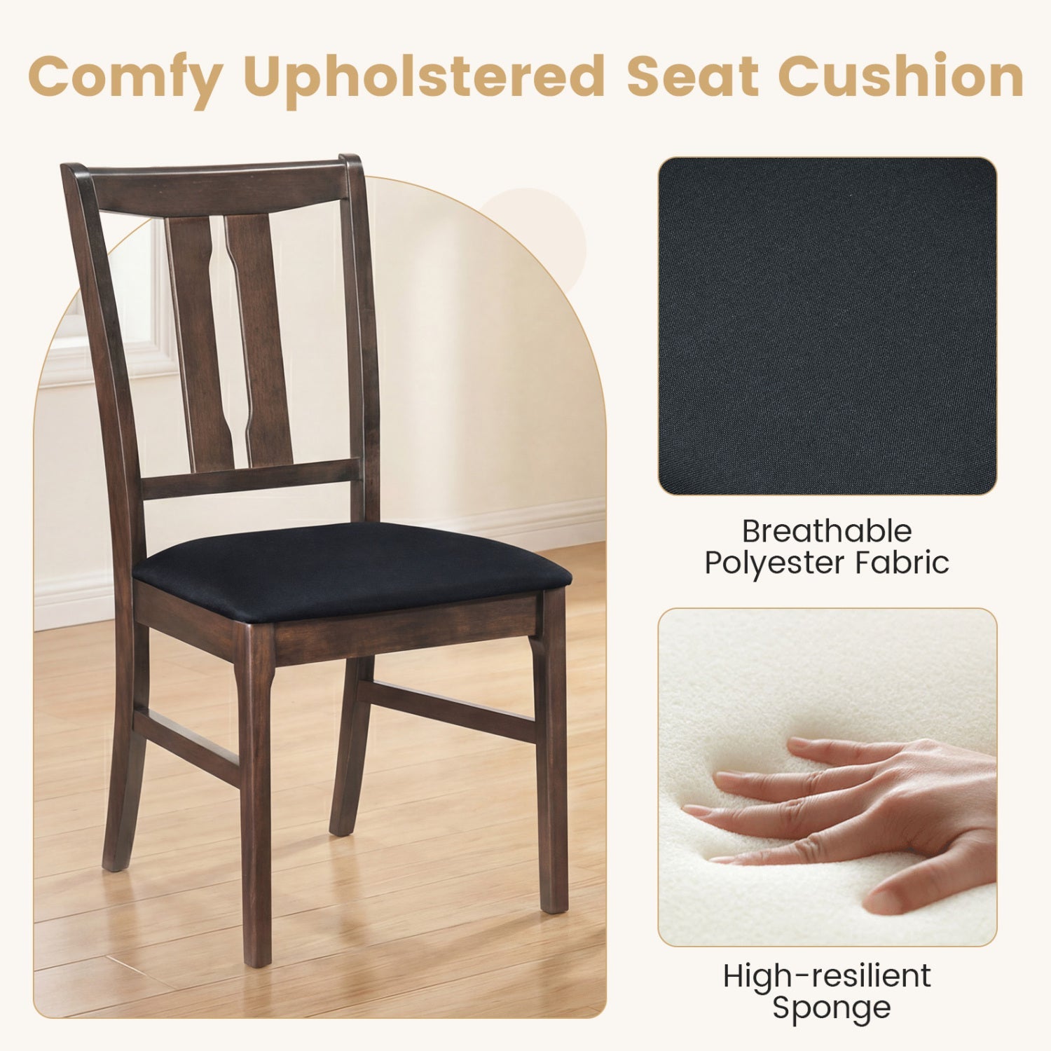 Set of 2 Wooden Upholstered Dining Chairs with High Curved Back