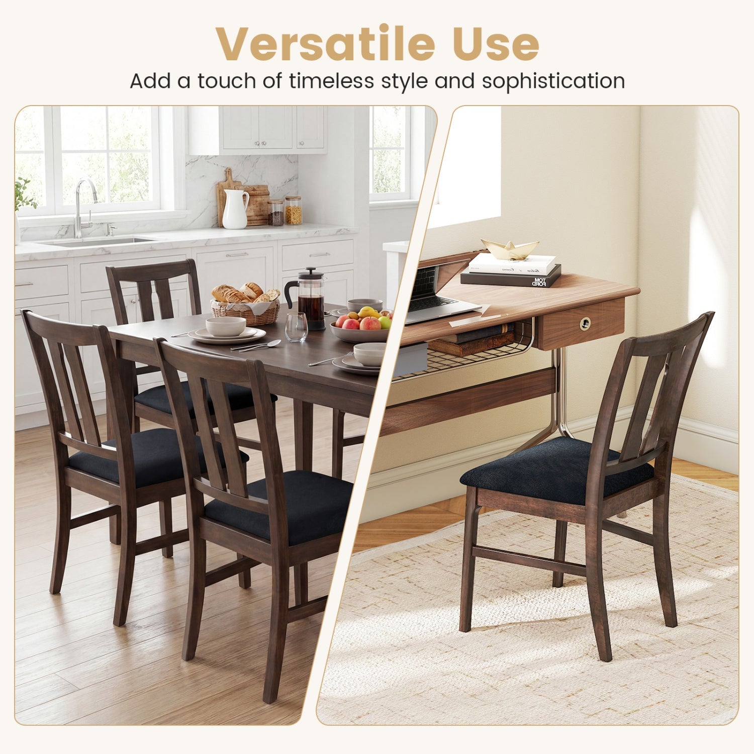 Set of 2 Wooden Upholstered Dining Chairs with High Curved Back
