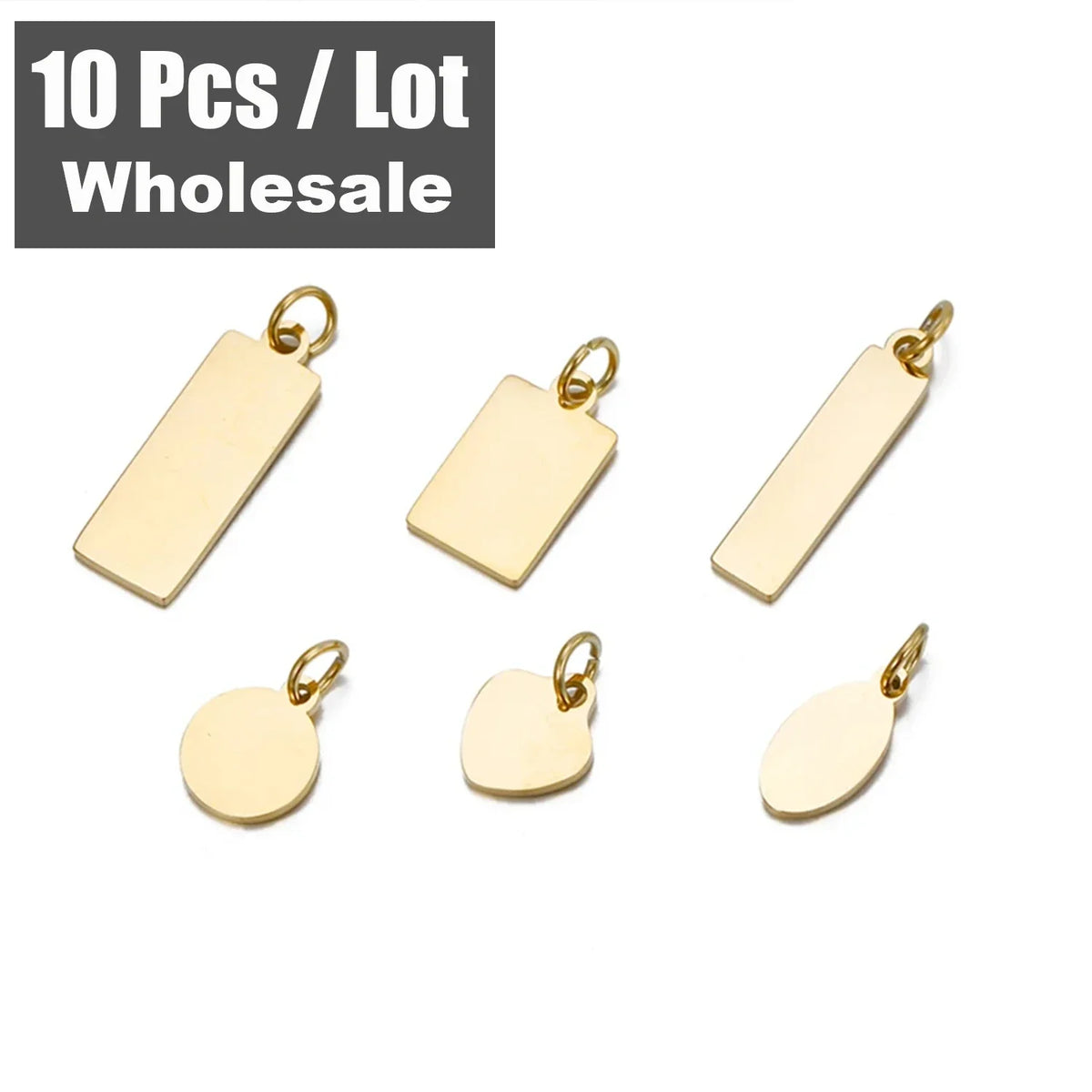 10PCS Custom Logo Tags Stainless Steel Charms for Necklace Bracelets 6 sizes to choose
