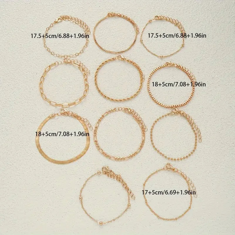 11pcs Chic Snake Chain Bracelet Set for Women Boho Simple Elegant Heart Geometric Chain Vacation Date Casual Jewelry Gifts 2025