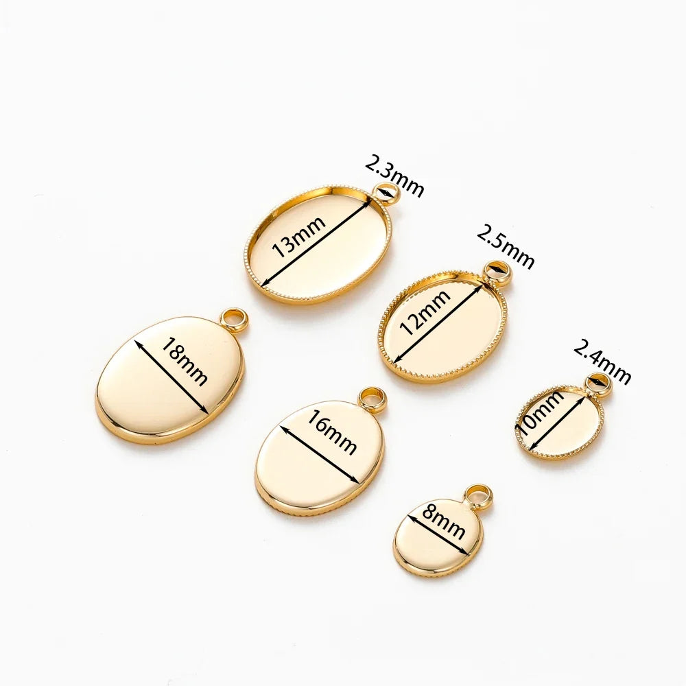 10Pcs/Lot 14K 18K Gold Plated Cabochon With Hole Pendant Base Blank Tray Bezel DIY Handmade Pendant Jewelry Making Findings