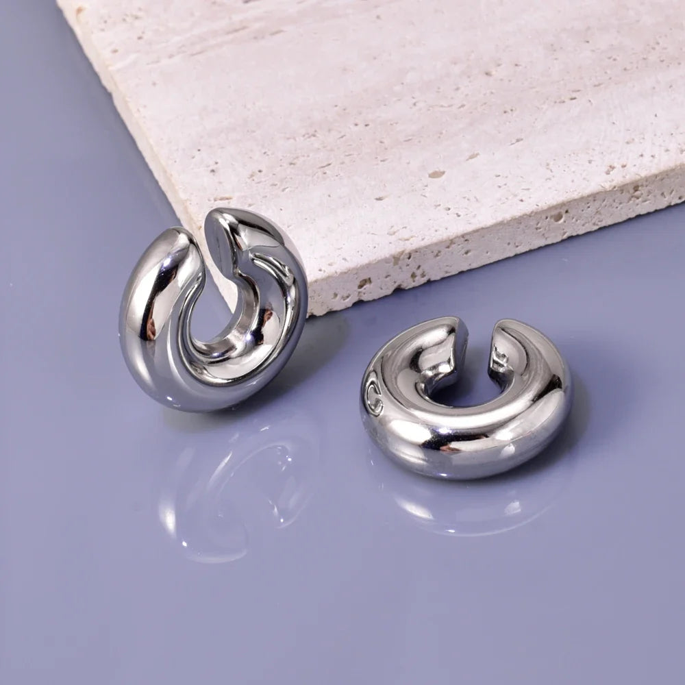 02 INS net red with stainless steel thick round tube hollow ear ring ear clip accessories wholesale