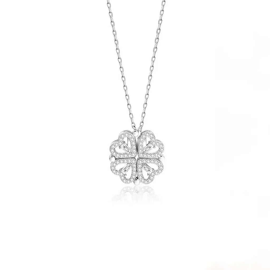1pc Heart Shaped Four Leaf Clover Pendant Necklace Jewelry Zircon Women Love Clavicle Chain Gifts Openable ChokerJewelry