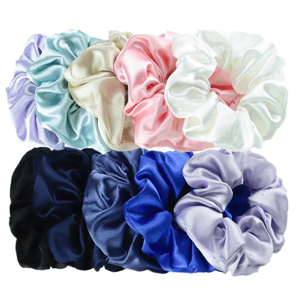 10/5 Pcs Satin Hair Scrunchies Set for Women & Girls – Soft Silk Elastic Hair Bands | Elegant Solid Color Ponytail Holders & Headwear Accessories