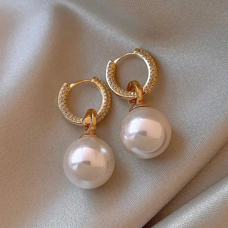 sliver-plated Pearl Zircon Earring for Women Girl Party Gift Circular Temperament Banquet Jewelry