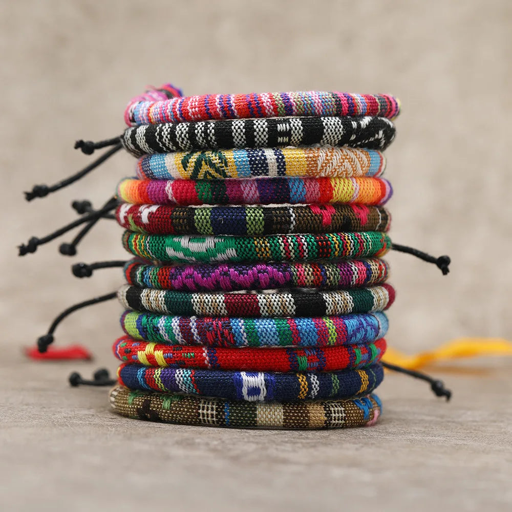 12Pcs Nepal Ethnic Colorful Bracelet Set For Women Bohemia Fabric Braided Rope Wristbands Men Bangle Fashion Summer Jewelry