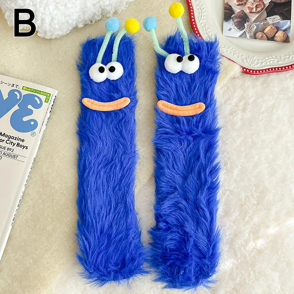 1 Pair Cartoon Ugly Doll Socks Women Autumn Winter Fleece Floor Socks Soft Thick Plush Indoor Socks Female Fluffy Socks